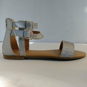 Women's Summer Silver Glitter Mesh Open Toe